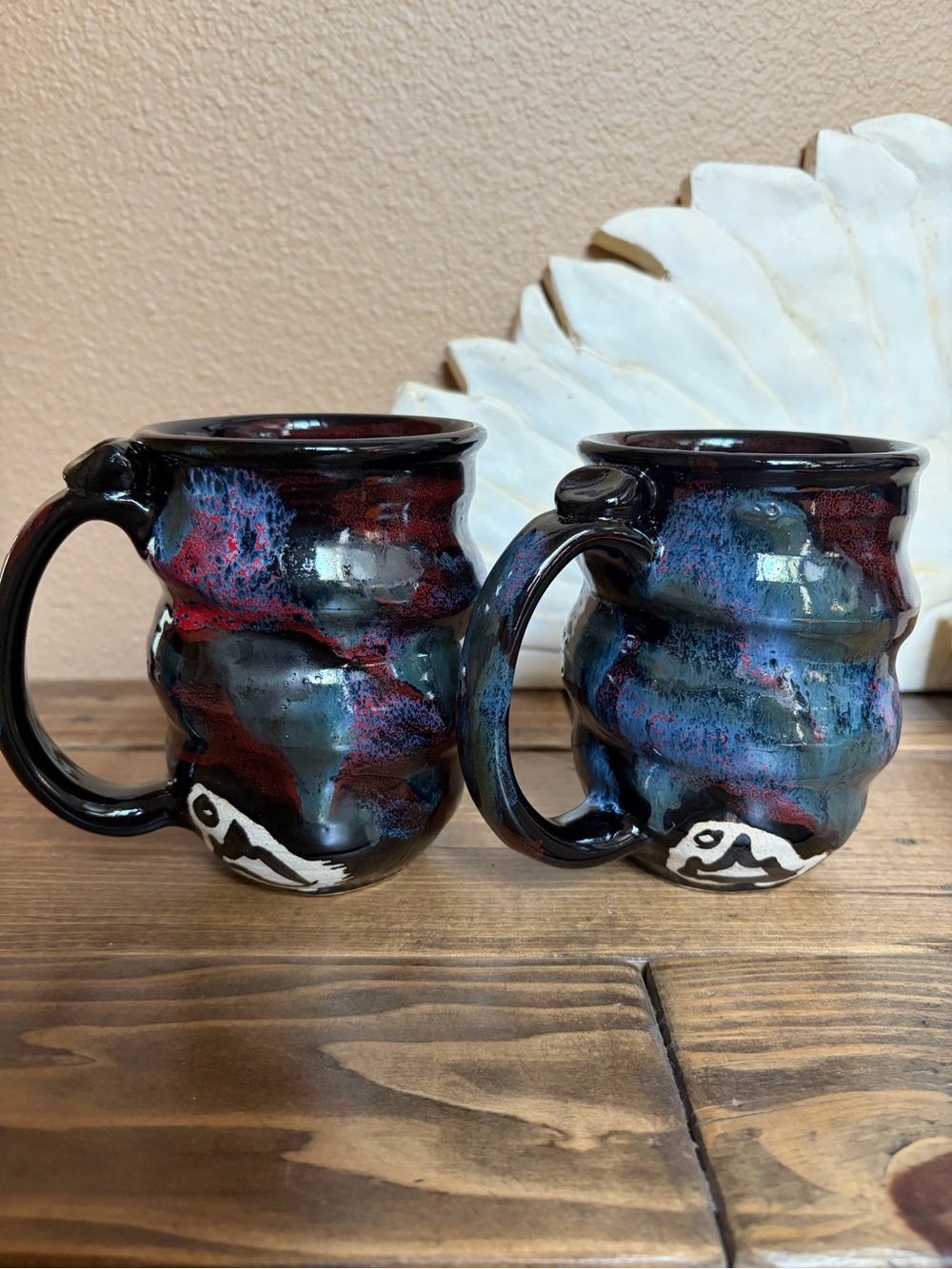 Joel Cherrico Pottery Blue Cosmic Mugs set of 2 NASA Galaxy Inspired Handmade